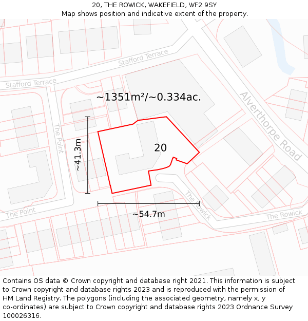 20, THE ROWICK, WAKEFIELD, WF2 9SY: Plot and title map