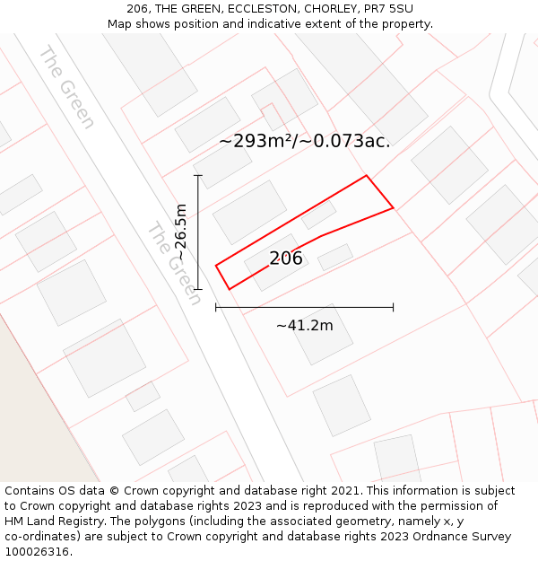 206, THE GREEN, ECCLESTON, CHORLEY, PR7 5SU: Plot and title map