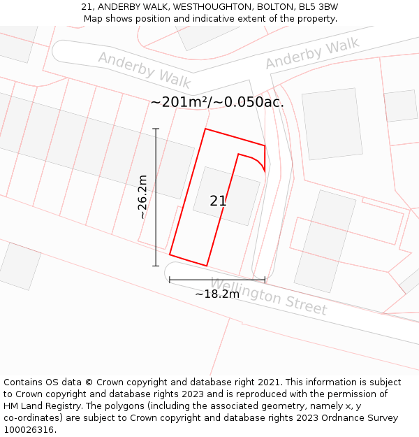 21, ANDERBY WALK, WESTHOUGHTON, BOLTON, BL5 3BW: Plot and title map