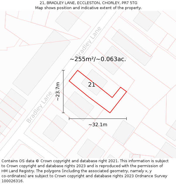 21, BRADLEY LANE, ECCLESTON, CHORLEY, PR7 5TG: Plot and title map