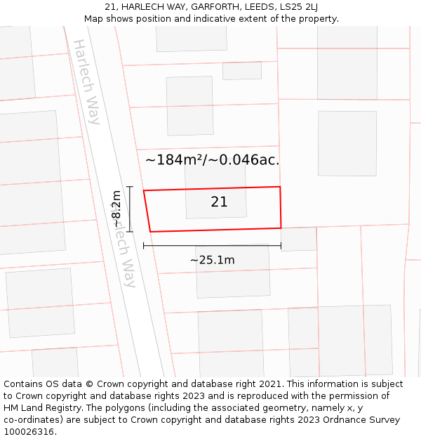 21, HARLECH WAY, GARFORTH, LEEDS, LS25 2LJ: Plot and title map
