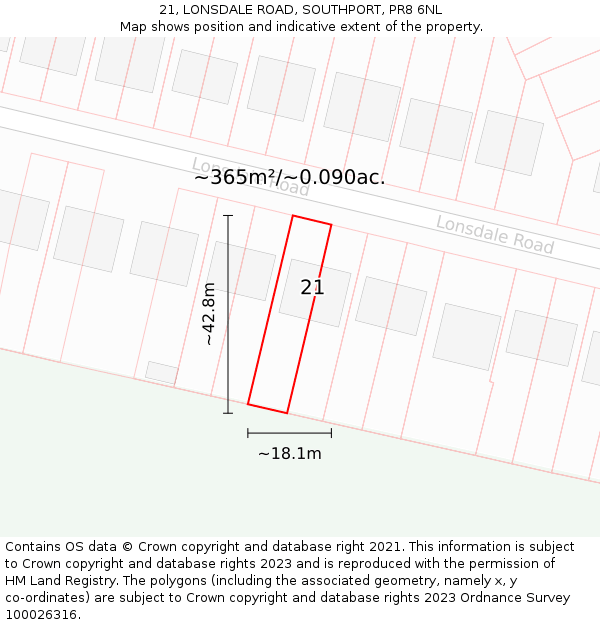 21, LONSDALE ROAD, SOUTHPORT, PR8 6NL: Plot and title map