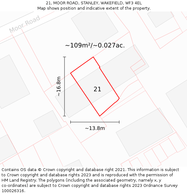 21, MOOR ROAD, STANLEY, WAKEFIELD, WF3 4EL: Plot and title map