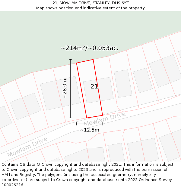 21, MOWLAM DRIVE, STANLEY, DH9 6YZ: Plot and title map