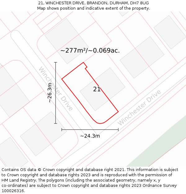 21, WINCHESTER DRIVE, BRANDON, DURHAM, DH7 8UG: Plot and title map