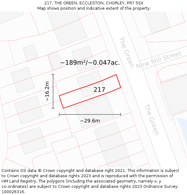 217, THE GREEN, ECCLESTON, CHORLEY, PR7 5SX: Plot and title map