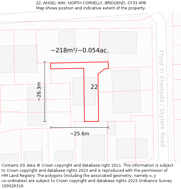22, ANGEL WAY, NORTH CORNELLY, BRIDGEND, CF33 4PB: Plot and title map