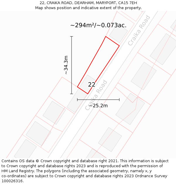 22, CRAIKA ROAD, DEARHAM, MARYPORT, CA15 7EH: Plot and title map