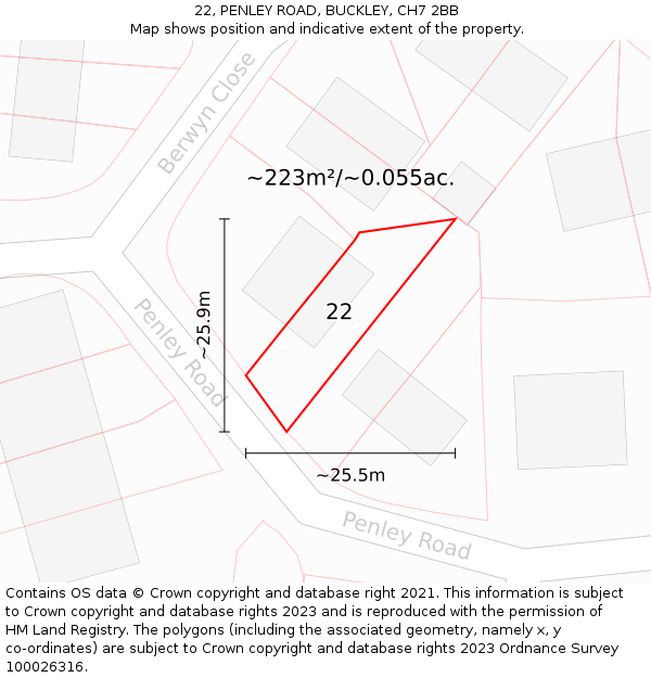 22, PENLEY ROAD, BUCKLEY, CH7 2BB: Plot and title map