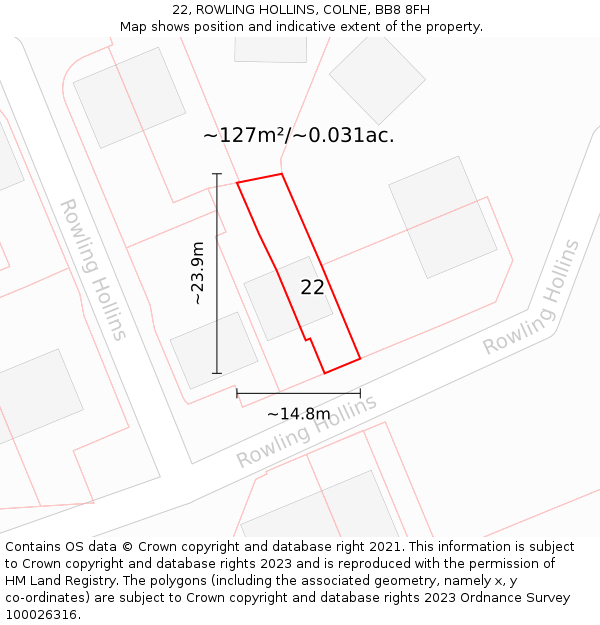 22, ROWLING HOLLINS, COLNE, BB8 8FH: Plot and title map