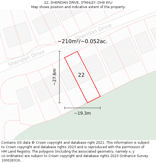 22, SHERIDAN DRIVE, STANLEY, DH9 6YU: Plot and title map