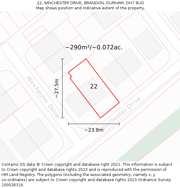 22, WINCHESTER DRIVE, BRANDON, DURHAM, DH7 8UG: Plot and title map