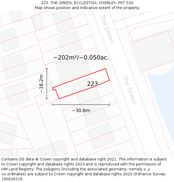 223, THE GREEN, ECCLESTON, CHORLEY, PR7 5SX: Plot and title map