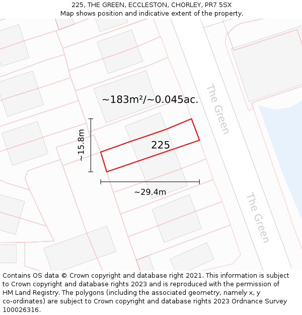 225, THE GREEN, ECCLESTON, CHORLEY, PR7 5SX: Plot and title map