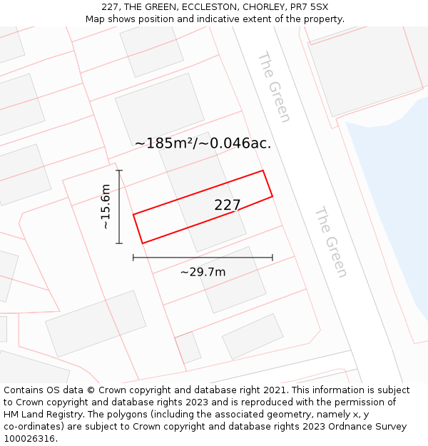 227, THE GREEN, ECCLESTON, CHORLEY, PR7 5SX: Plot and title map