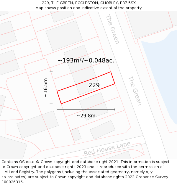 229, THE GREEN, ECCLESTON, CHORLEY, PR7 5SX: Plot and title map