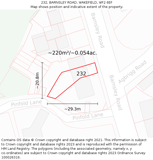 232, BARNSLEY ROAD, WAKEFIELD, WF2 6EF: Plot and title map