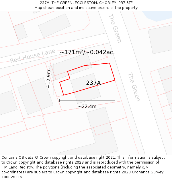 237A, THE GREEN, ECCLESTON, CHORLEY, PR7 5TF: Plot and title map
