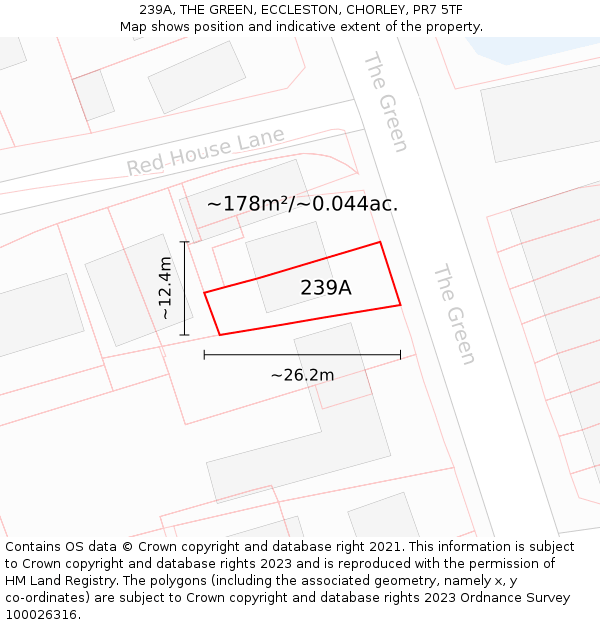 239A, THE GREEN, ECCLESTON, CHORLEY, PR7 5TF: Plot and title map