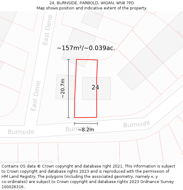 24, BURNSIDE, PARBOLD, WIGAN, WN8 7PD: Plot and title map