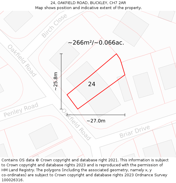 24, OAKFIELD ROAD, BUCKLEY, CH7 2AR: Plot and title map