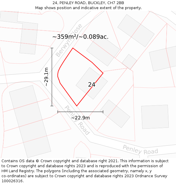 24, PENLEY ROAD, BUCKLEY, CH7 2BB: Plot and title map