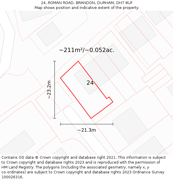 24, ROMAN ROAD, BRANDON, DURHAM, DH7 8UF: Plot and title map