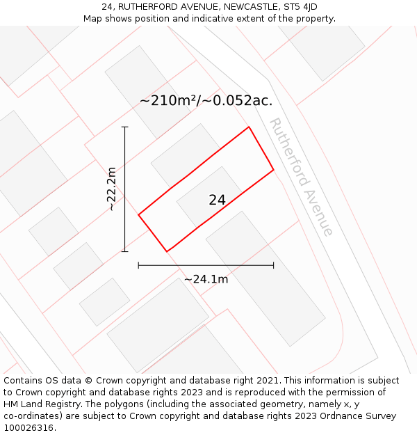 24, RUTHERFORD AVENUE, NEWCASTLE, ST5 4JD: Plot and title map