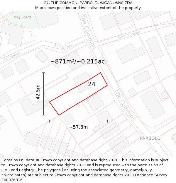 24, THE COMMON, PARBOLD, WIGAN, WN8 7DA: Plot and title map