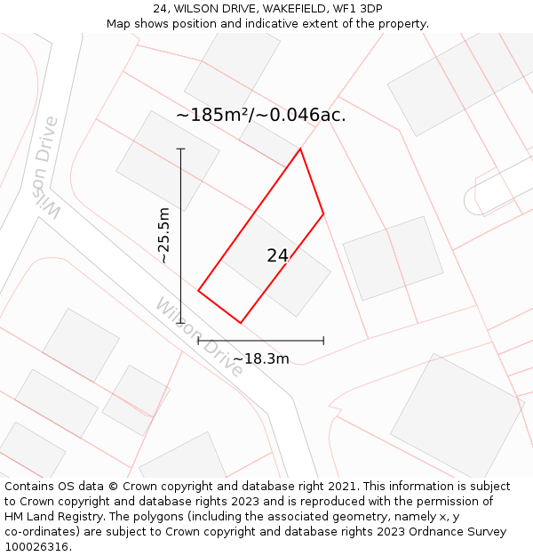 24, WILSON DRIVE, WAKEFIELD, WF1 3DP: Plot and title map