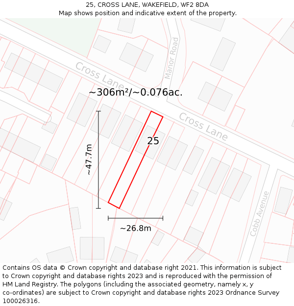 25, CROSS LANE, WAKEFIELD, WF2 8DA: Plot and title map