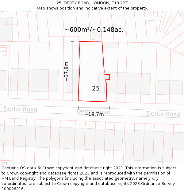25, DERBY ROAD, LONDON, E18 2PZ: Plot and title map