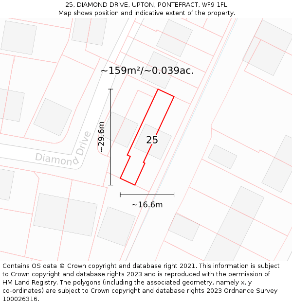 25, DIAMOND DRIVE, UPTON, PONTEFRACT, WF9 1FL: Plot and title map