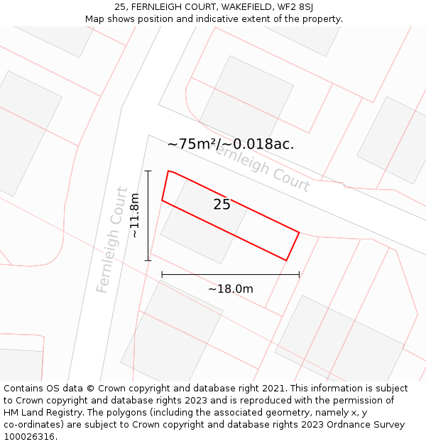 25, FERNLEIGH COURT, WAKEFIELD, WF2 8SJ: Plot and title map