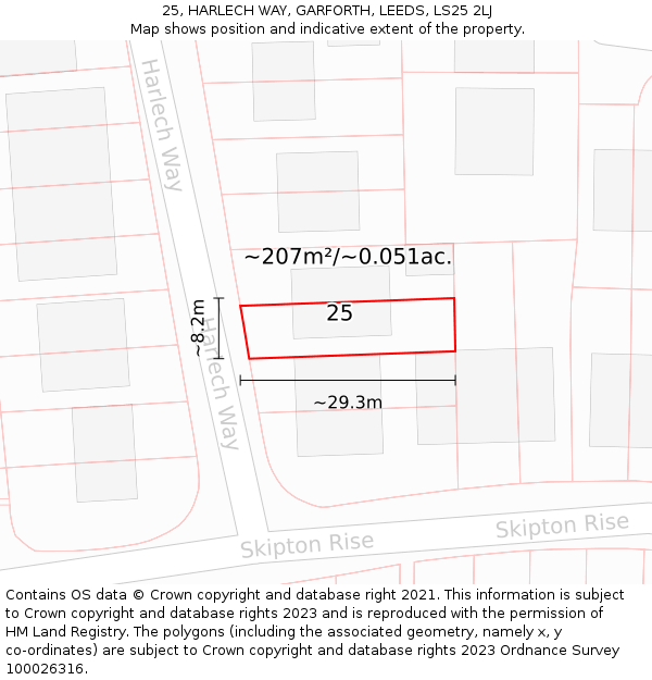 25, HARLECH WAY, GARFORTH, LEEDS, LS25 2LJ: Plot and title map