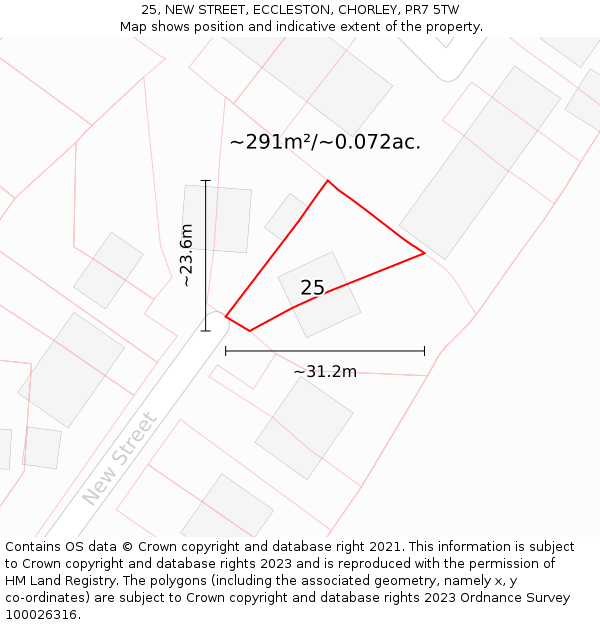 25, NEW STREET, ECCLESTON, CHORLEY, PR7 5TW: Plot and title map