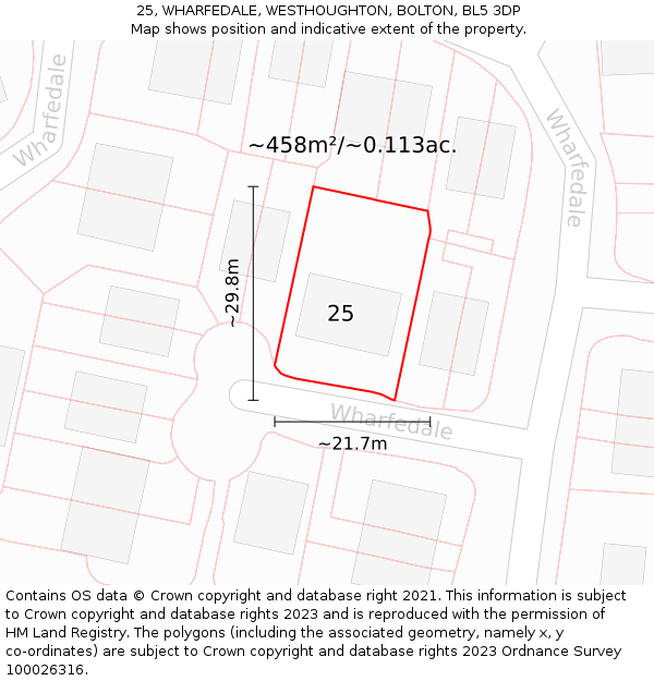 25, WHARFEDALE, WESTHOUGHTON, BOLTON, BL5 3DP: Plot and title map