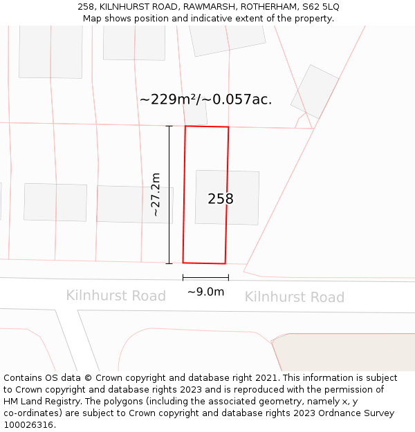 258, KILNHURST ROAD, RAWMARSH, ROTHERHAM, S62 5LQ: Plot and title map