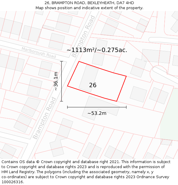 26, BRAMPTON ROAD, BEXLEYHEATH, DA7 4HD: Plot and title map