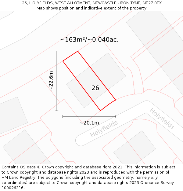 26, HOLYFIELDS, WEST ALLOTMENT, NEWCASTLE UPON TYNE, NE27 0EX: Plot and title map