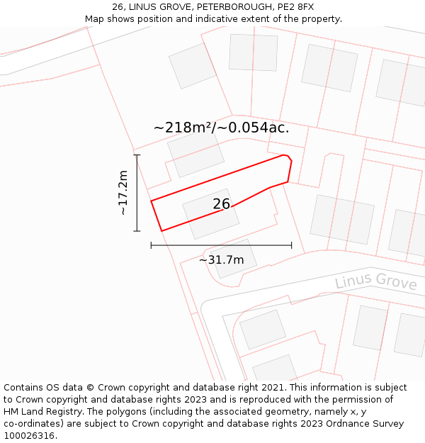 26, LINUS GROVE, PETERBOROUGH, PE2 8FX: Plot and title map