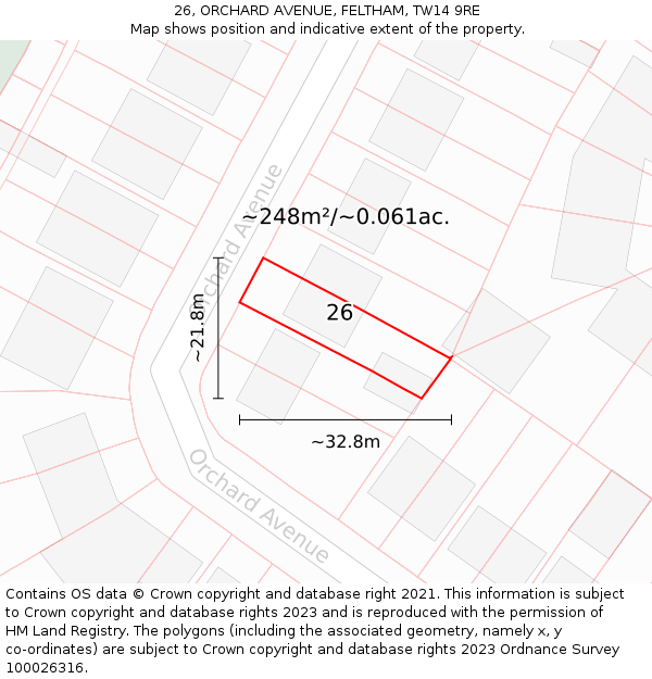 26, ORCHARD AVENUE, FELTHAM, TW14 9RE: Plot and title map
