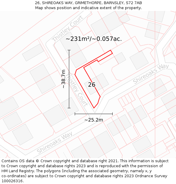 26, SHIREOAKS WAY, GRIMETHORPE, BARNSLEY, S72 7AB: Plot and title map