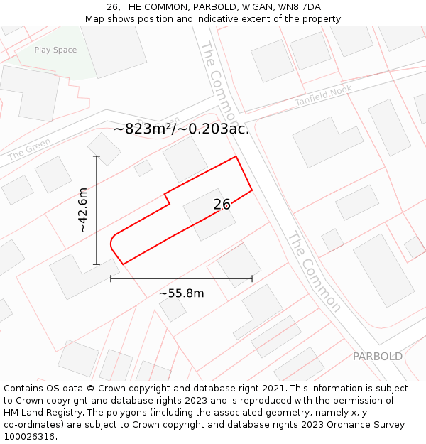 26, THE COMMON, PARBOLD, WIGAN, WN8 7DA: Plot and title map