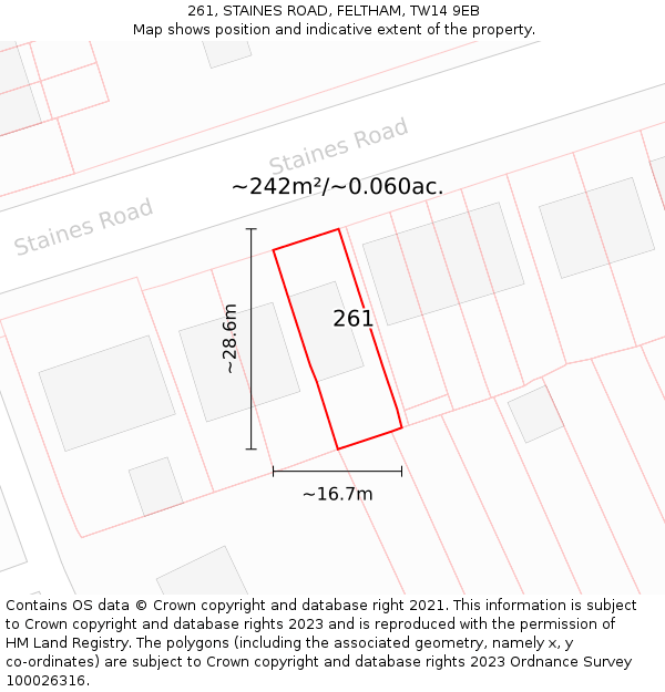 261, STAINES ROAD, FELTHAM, TW14 9EB: Plot and title map