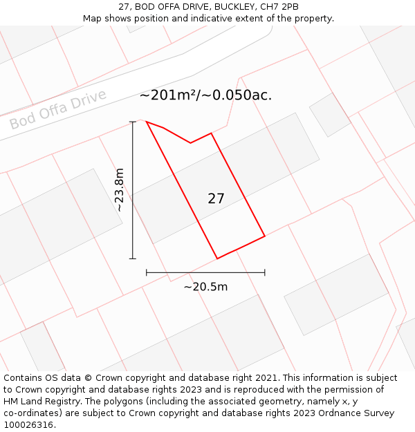 27, BOD OFFA DRIVE, BUCKLEY, CH7 2PB: Plot and title map