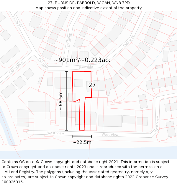 27, BURNSIDE, PARBOLD, WIGAN, WN8 7PD: Plot and title map
