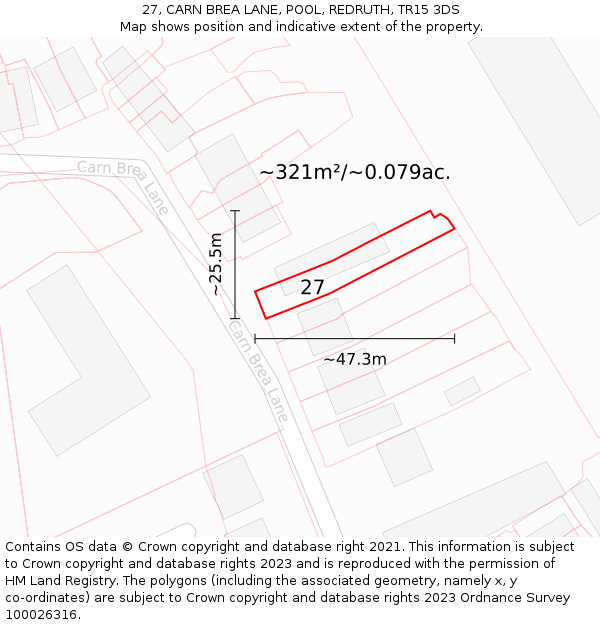 27, CARN BREA LANE, POOL, REDRUTH, TR15 3DS: Plot and title map