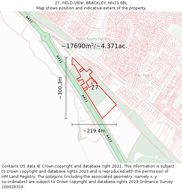 27, FIELD VIEW, BRACKLEY, NN13 6BL: Plot and title map
