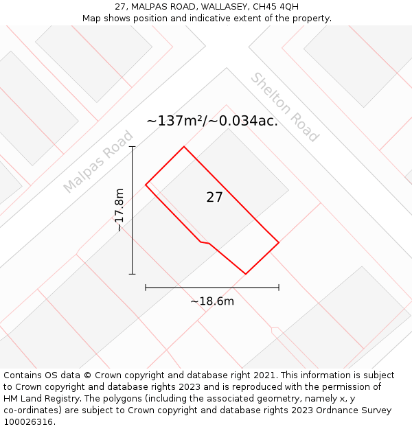 27, MALPAS ROAD, WALLASEY, CH45 4QH: Plot and title map